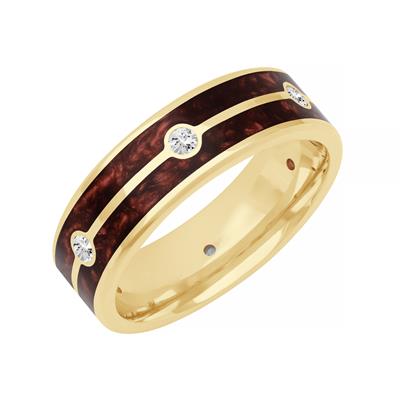 14K Yellow Gold - Pearl Red Elevated Ceramic & Gold Base Diamond Wedding Band - J36626