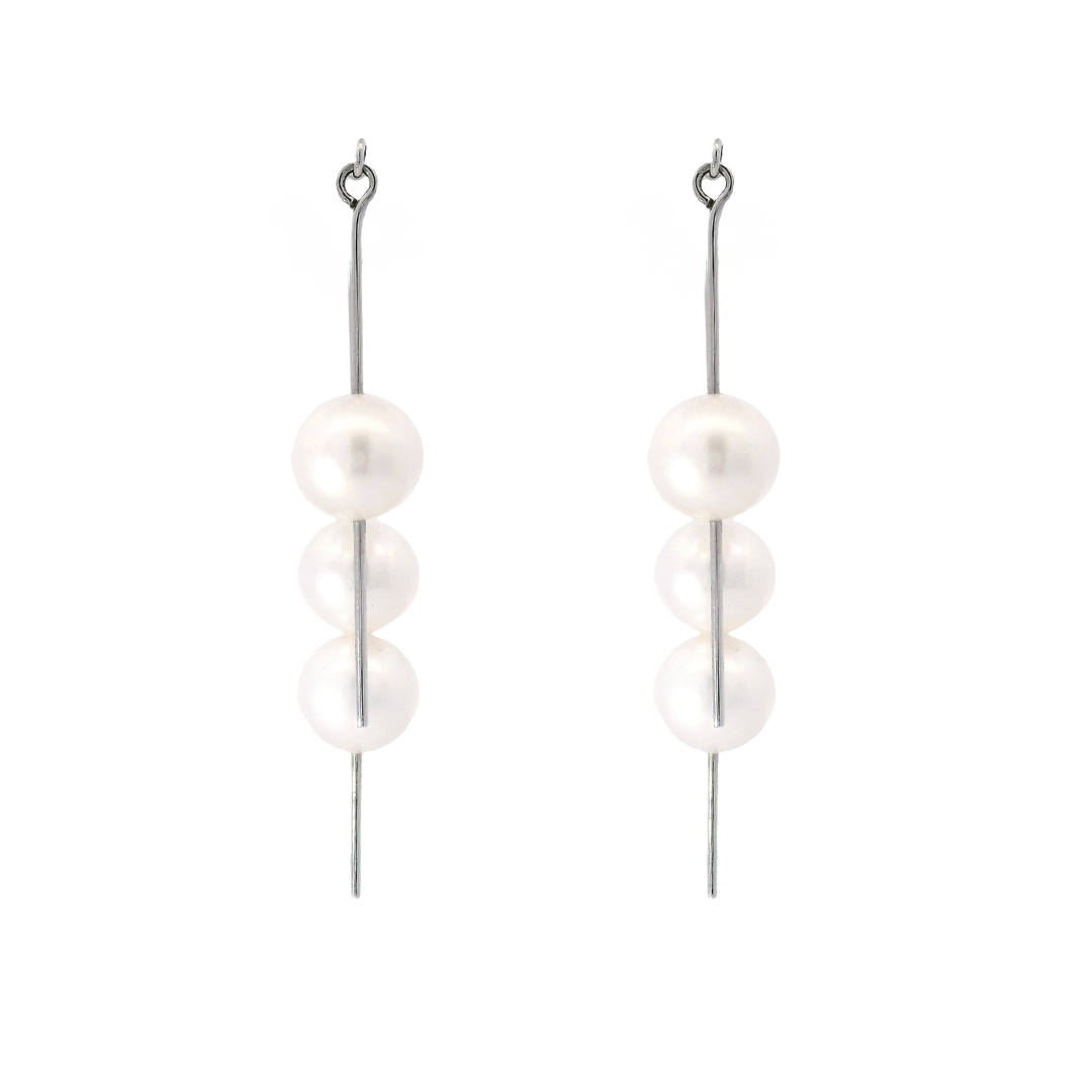 14K White Gold - Pearl Drop Earrings - 10768