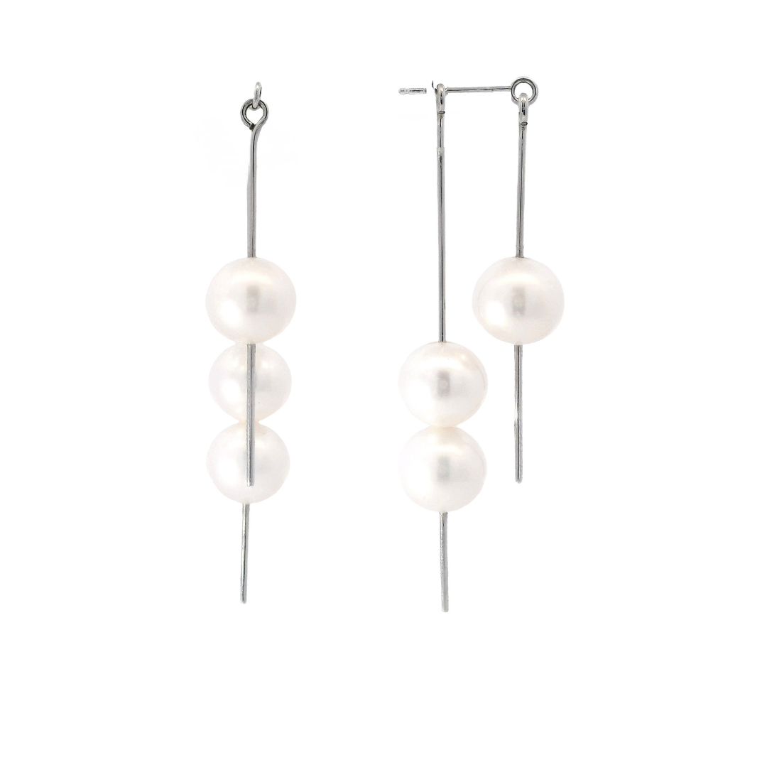 14K White Gold - Pearl Drop Earrings - 10768