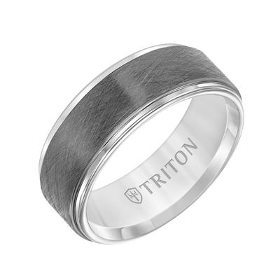 Tungsten Carbide - Step Edge Gunmetal Crystaline Center Wedding Band - J32778