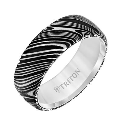 White Tungsten Carbide - Brush Finish Round Edge Contemporary Wedding Band - J31534