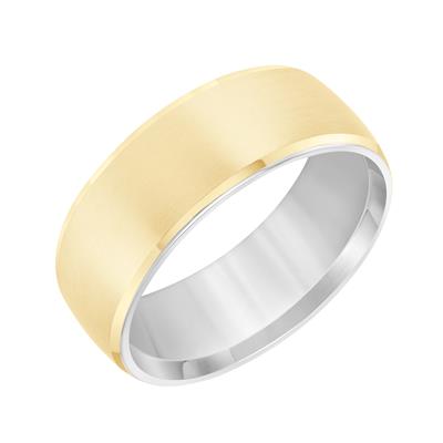 14K Yellow & White Gold - Low Dome Roll Edge Carved Wedding Band - J35455