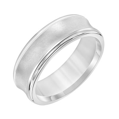 14K White Gold - Concave Roll Edge Carved Wedding Band - J31533