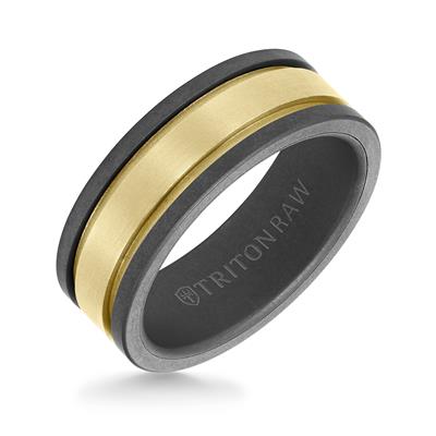 Tungsten Carbide and 14K Yellow Gold - Triton Raw Matte Finish Ring - J31535