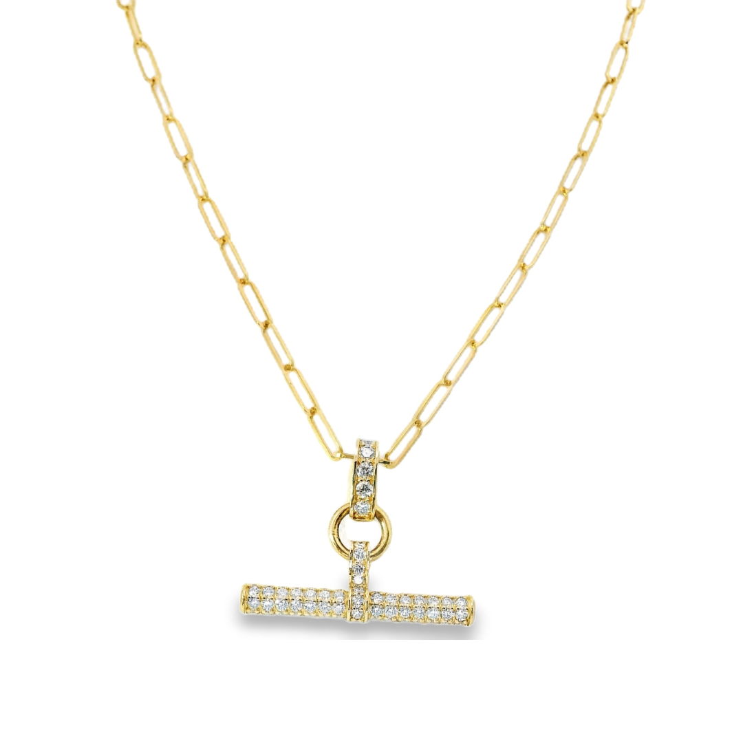 14K Yellow Gold - Diamond Bar Pendant - J37519