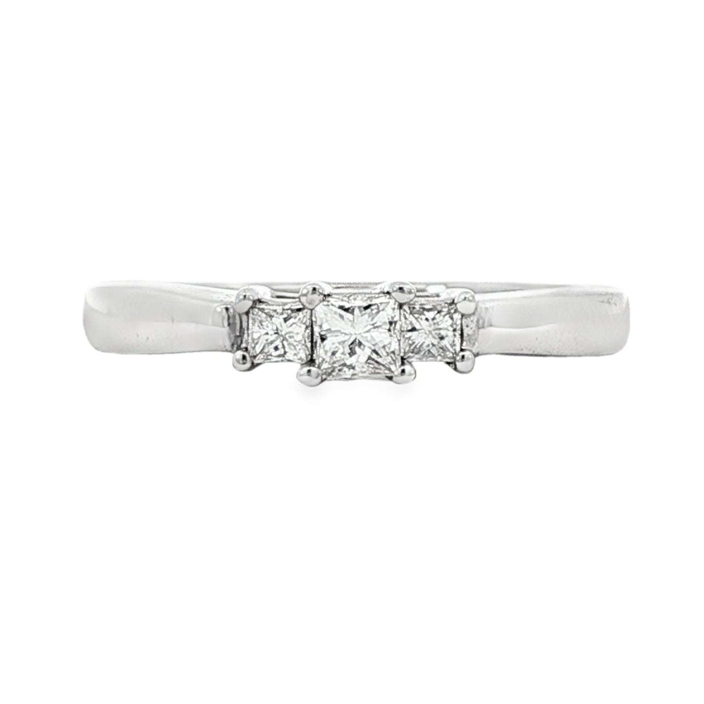 14K White gold ring set with 3 princess cut diamonds. Item 13442 - ABC Jewelry Co