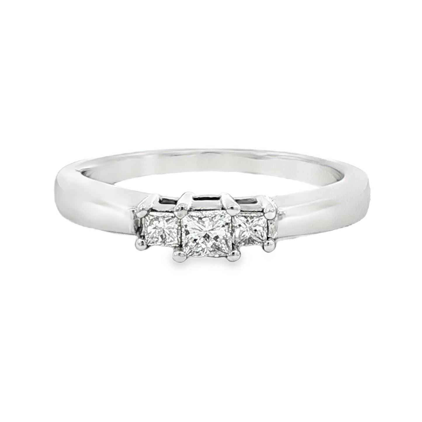 14K White gold ring set with 3 princess cut diamonds. Item 13442 - ABC Jewelry Co