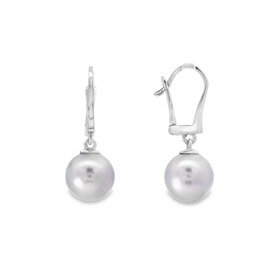 14K White Gold - Grey Pearl Earrings - 15550
