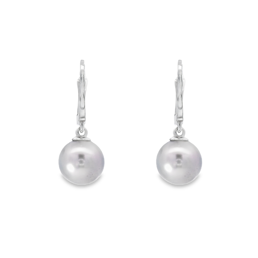 14K White Gold - Grey Pearl Earrings - 15550