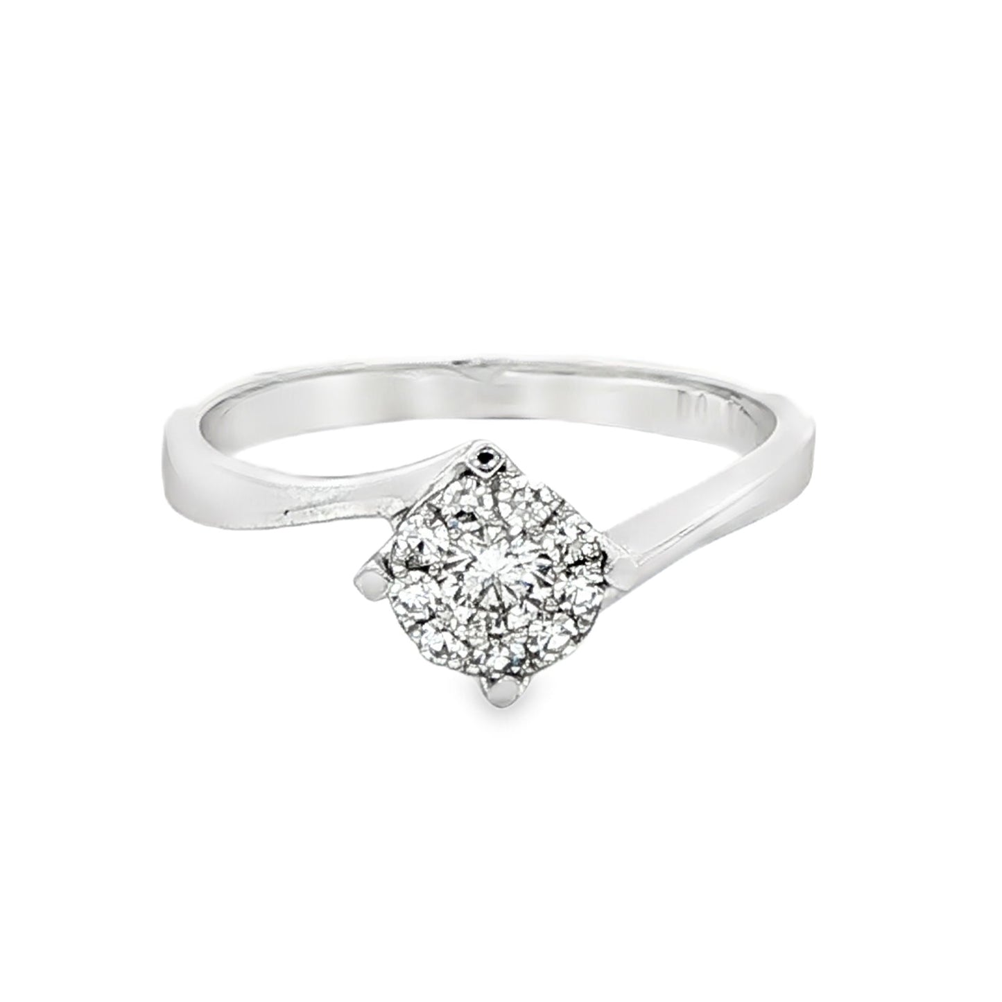 18K White gold diamond cluster ring with bypass style shank. Item 18250 - ABC Jewelry Co.