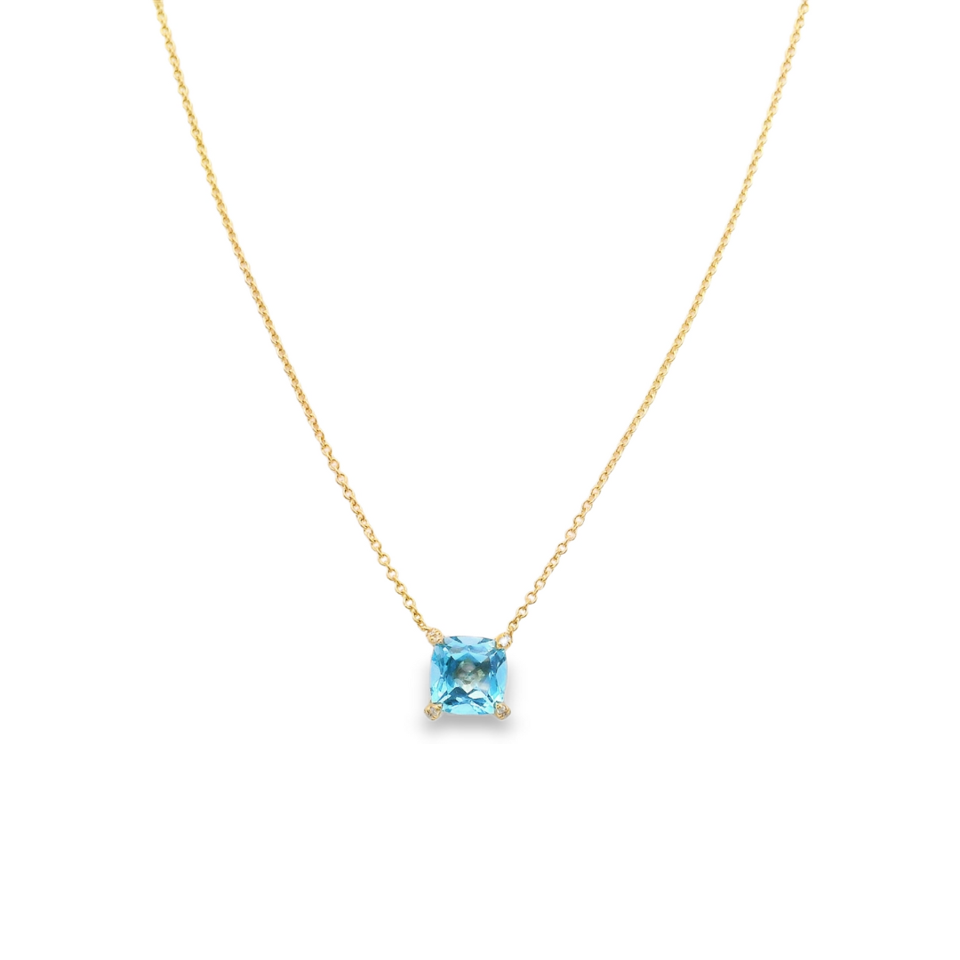 14K Yellow Gold - Blue Topaz Necklace - J37504