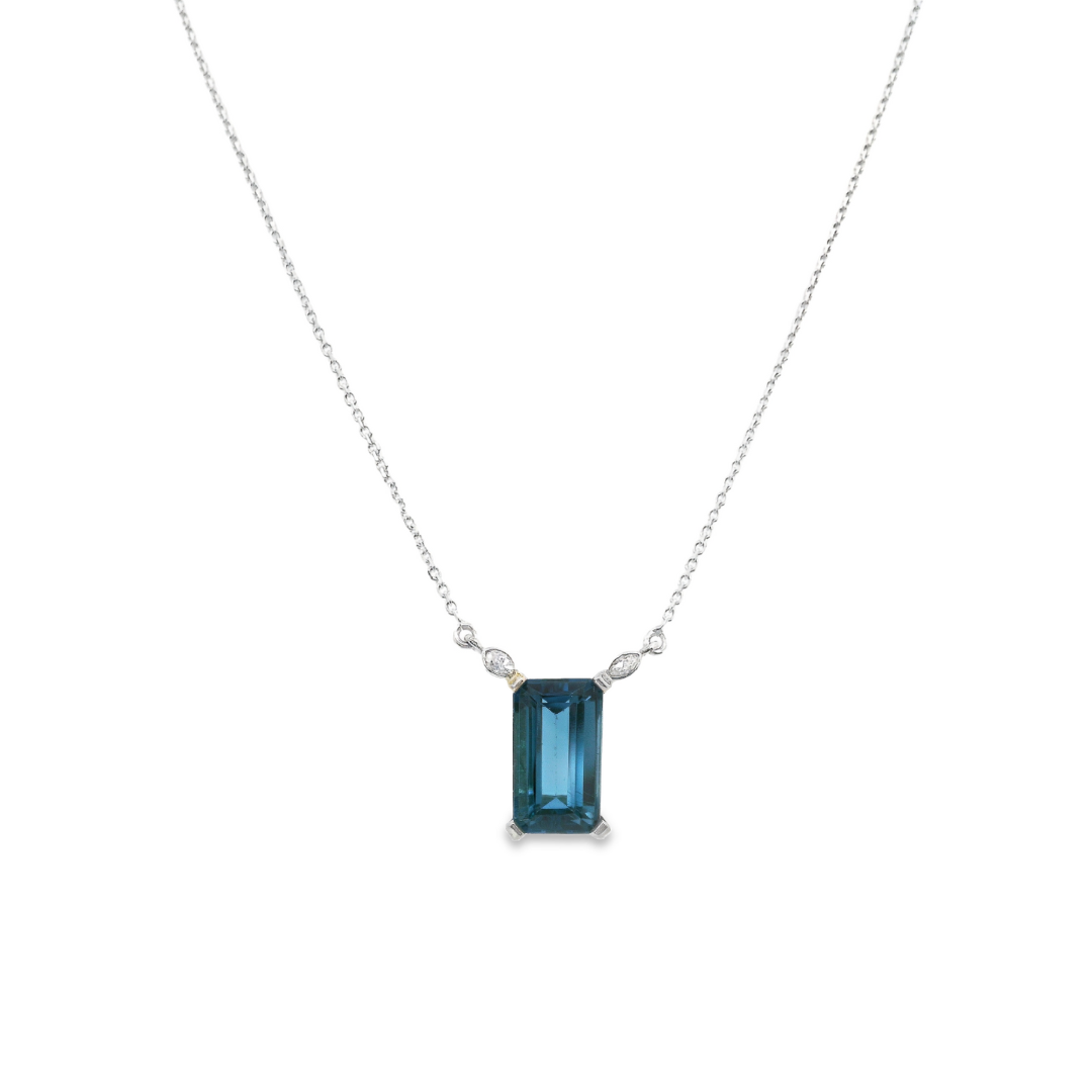 14K White Gold - Blue Topaz Necklace - J36748