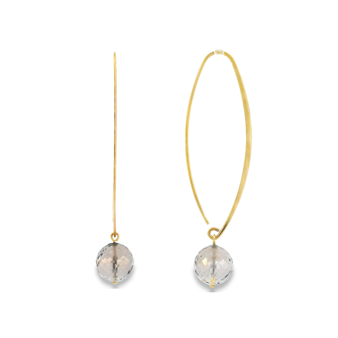 14K Yellow Gold - Smoky Quartz Earrings - 14350