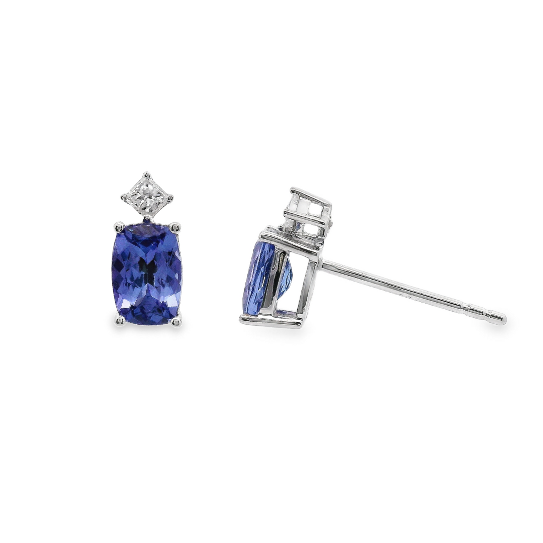 14K White Gold - Tanzanite & Diamond Earrings - J37860