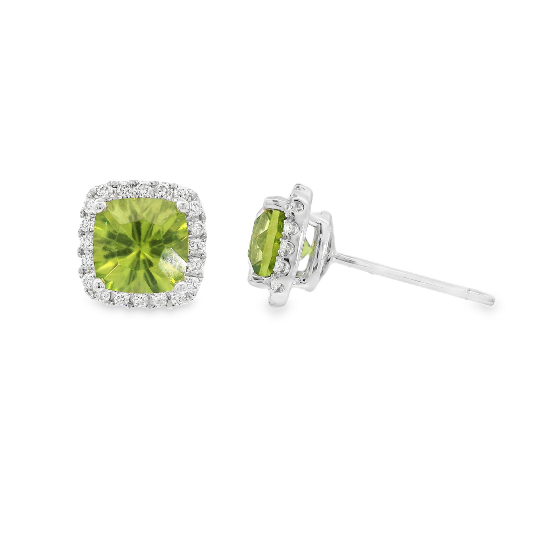 14K White Gold - Peridot & Diamond Earrings - J37537