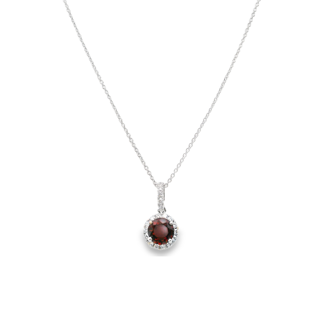 14K White Gold - Diamond & Garnet Pendant - J3713040
