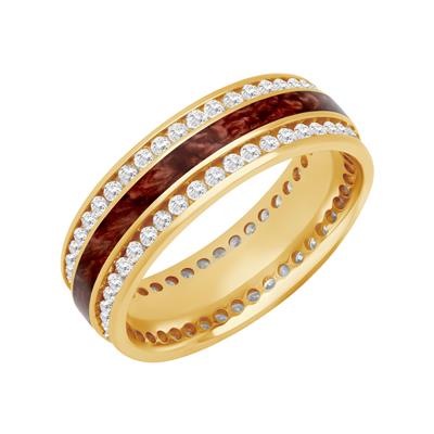 14K Yellow Gold - Elevated Ceramic & Gold Base Diamond Wedding Band - J36647