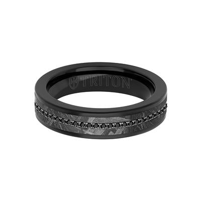 Meteorite & Tungsten - Black Sapphire Band - J36741