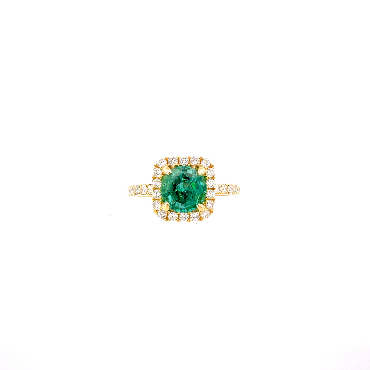 18K Yellow Gold - Round Emerald & Diamond ring - 22224