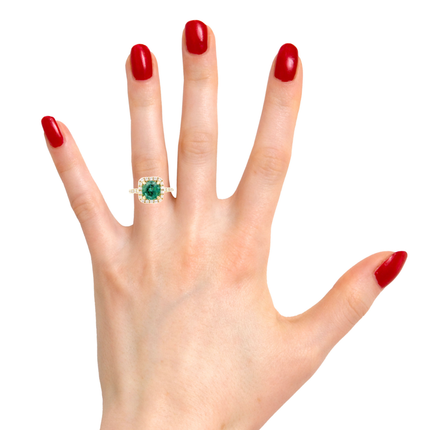 18K Yellow Gold - Round Emerald & Diamond ring - 22224
