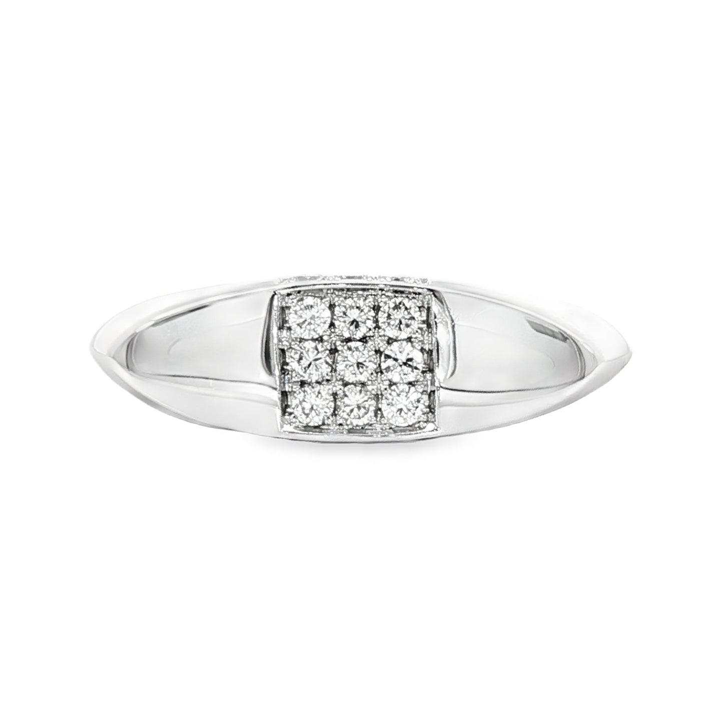 18K White gold marquise shaped dome ring with square clusters of round brilliant diamonds. Item 22256 - ABC Jewelry Co.
