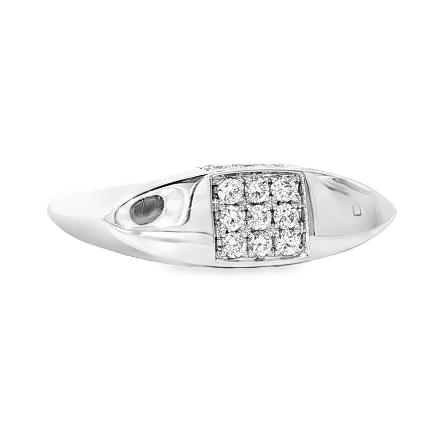 18K White gold marquise shaped dome ring with square clusters of round brilliant diamonds. Item 22256 - ABC Jewelry Co.