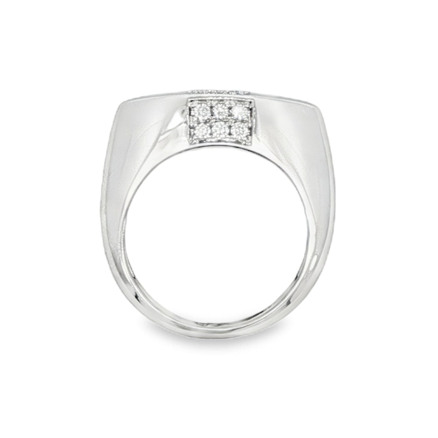 18K White gold marquise shaped dome ring with square clusters of round brilliant diamonds. Item 22256 - ABC Jewelry Co.