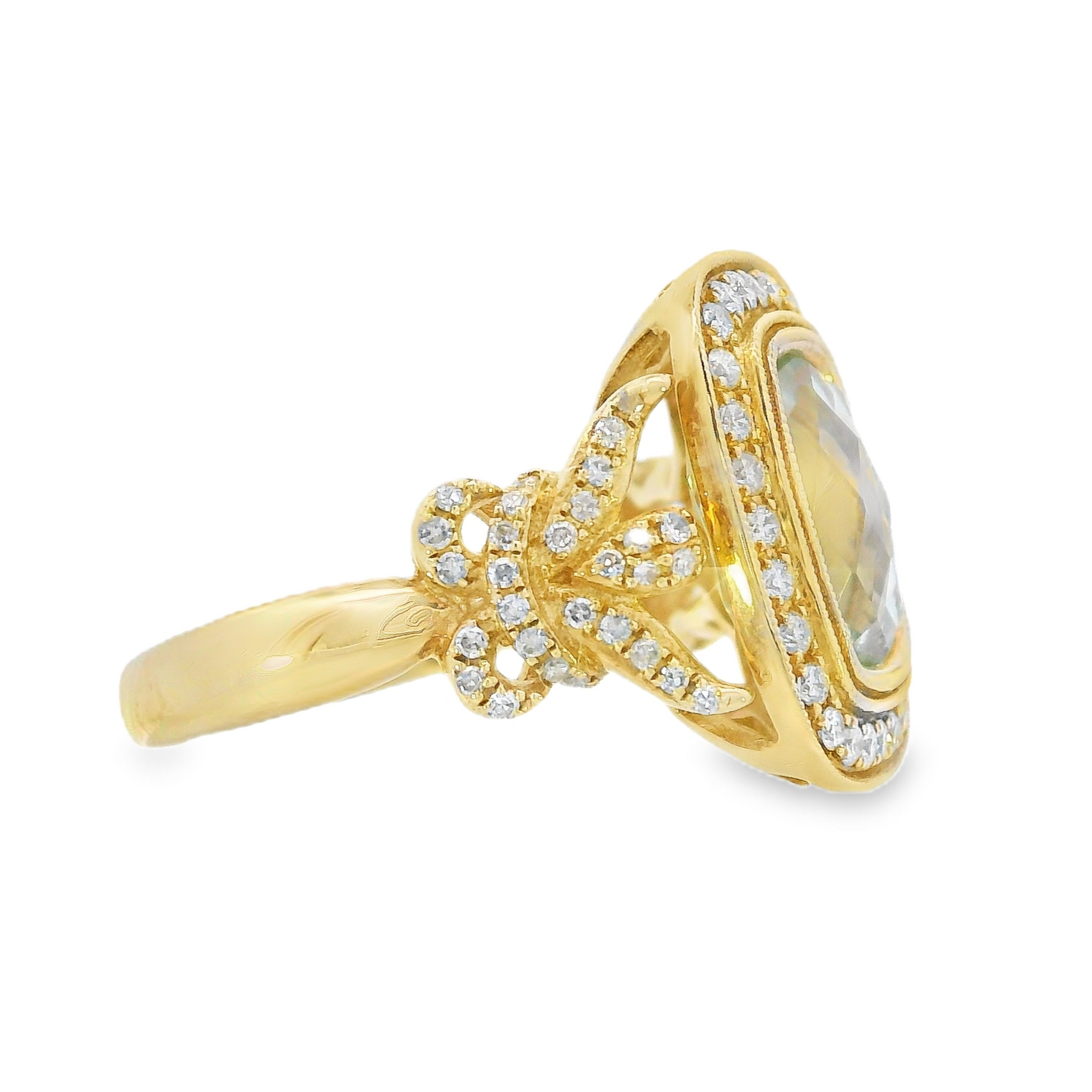 14K Yellow Gold - Prasiolite Halo Ring - 23900