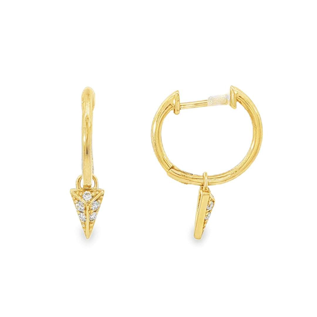 14K Yellow Gold - Hoop Earrings With Diamond Charms - 24763