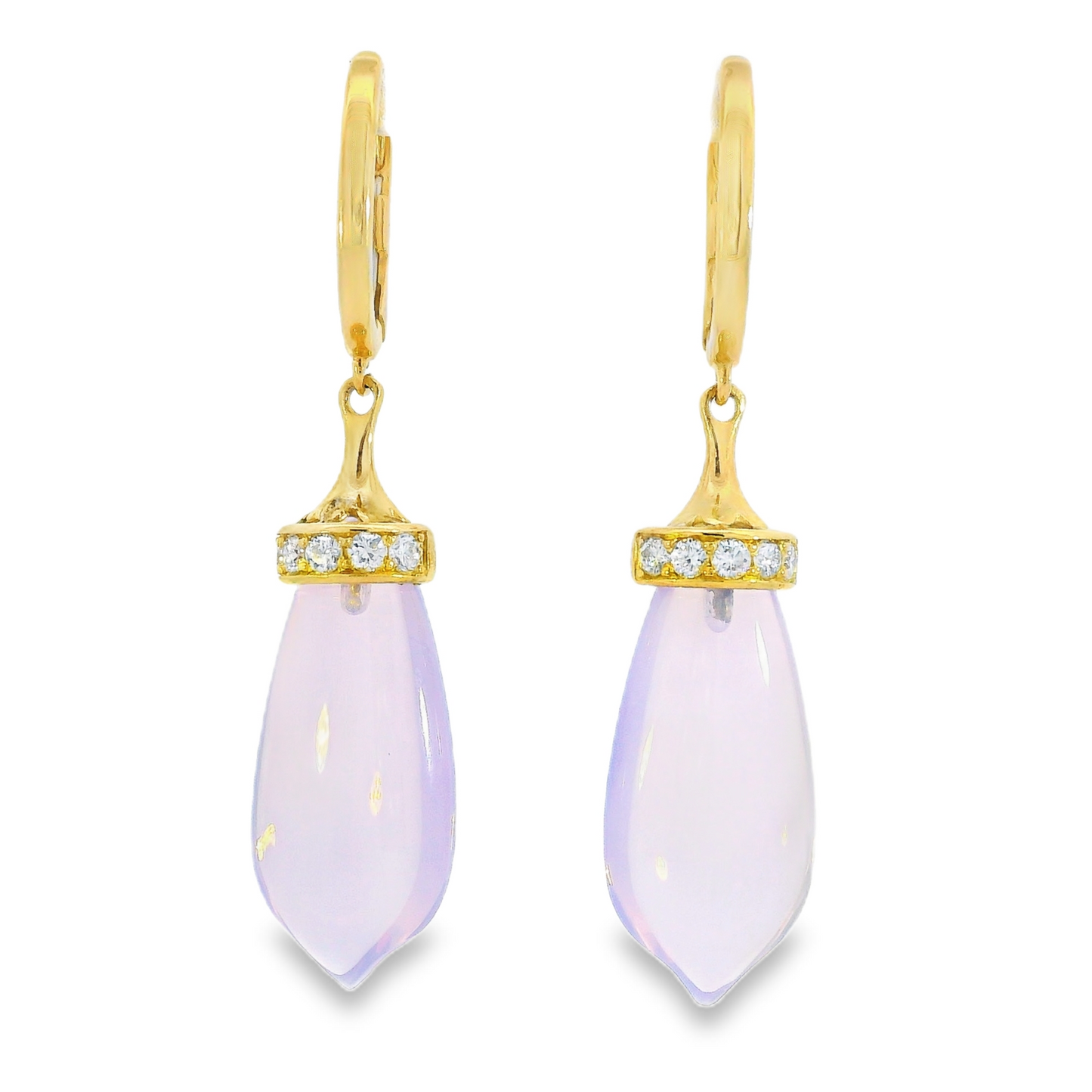 14K Yellow Gold - Lavender Moon Quartz Earrings - 24766