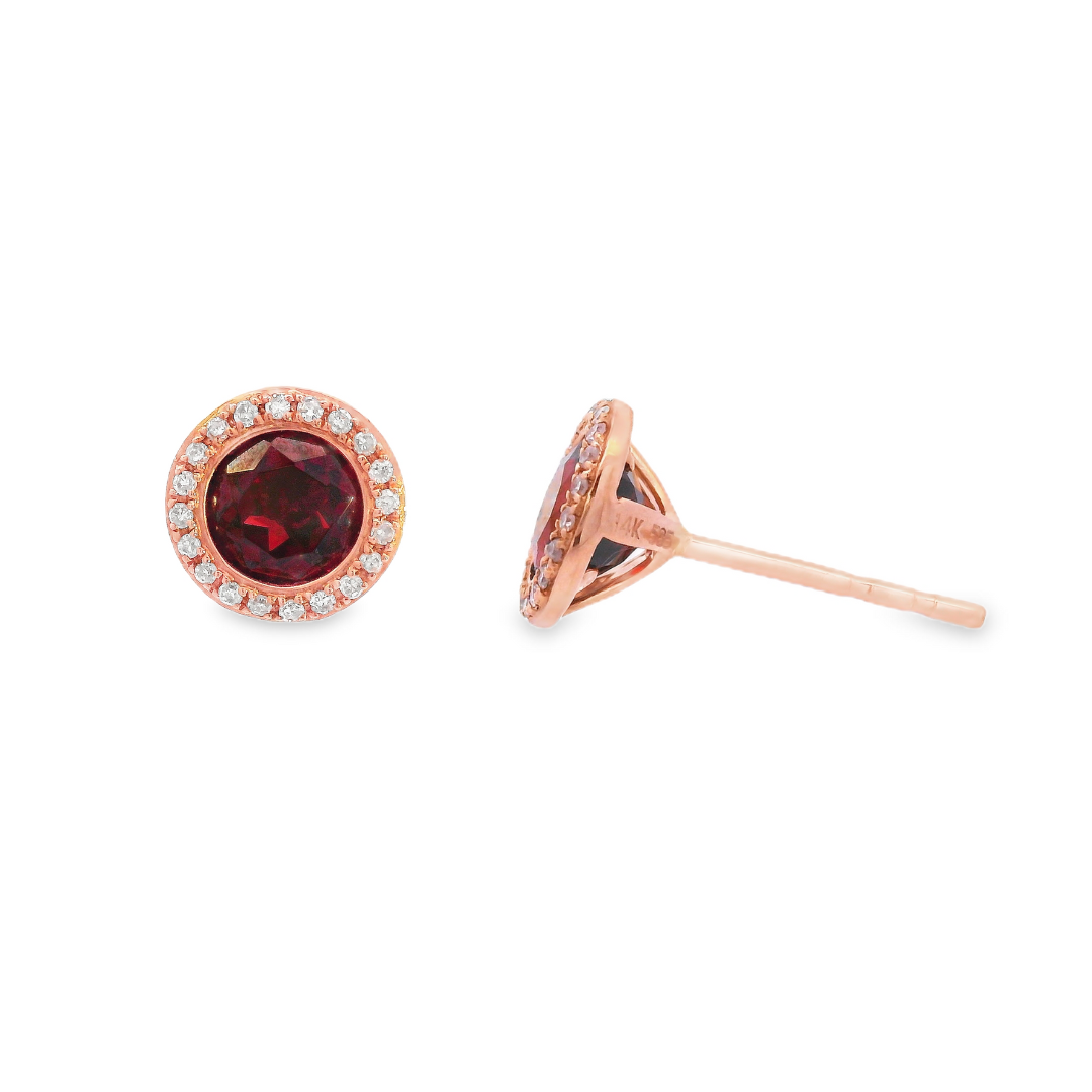 14K Rose Gold - Garnet & Diamond Earrings - 23881
