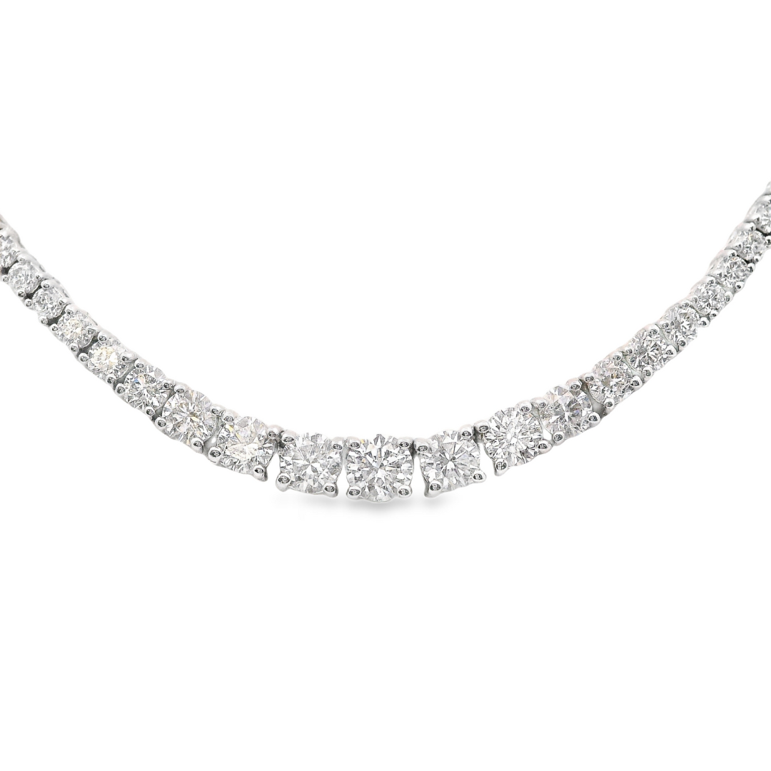 14K White Gold - Graduated Diamond Tennis Necklace - J36990