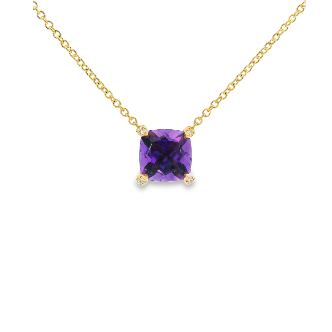 14K Yellow Gold - Amethyst Necklace - J37501