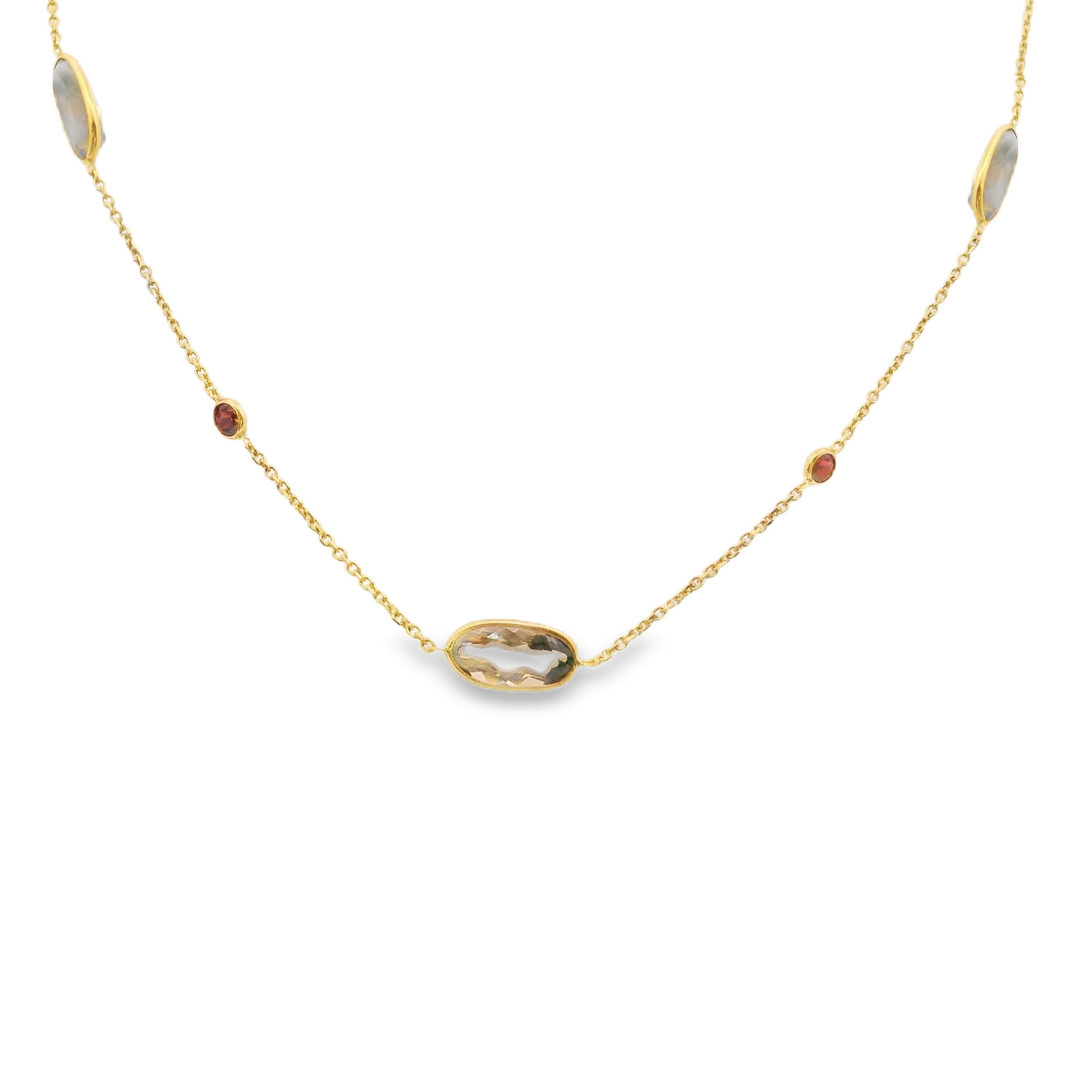 14K Yellow Gold - Smoky Topaz & Garnet Necklace - 12295