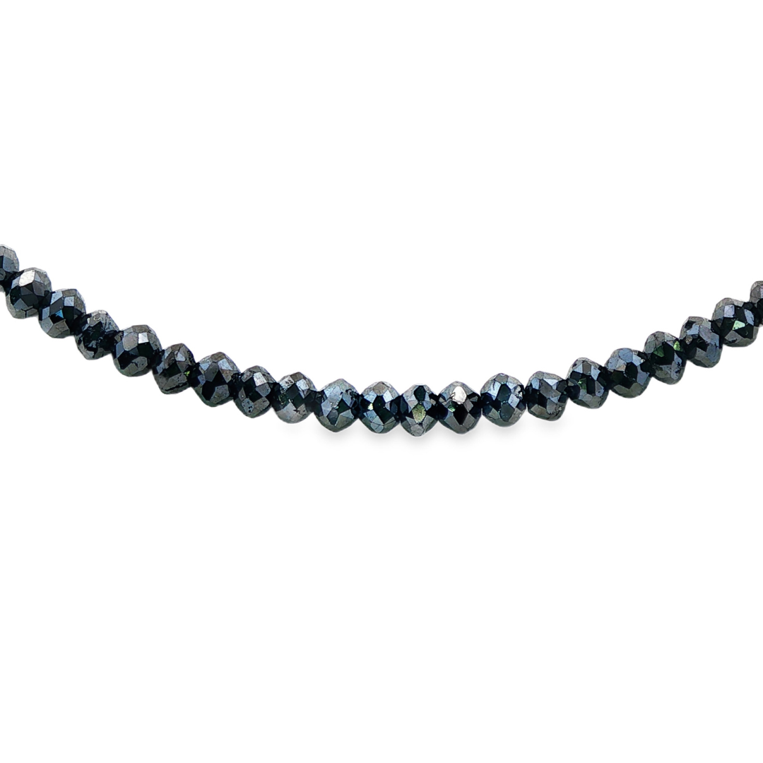 Black diamond strand necklace with 14K yellow gold clasp. Item J38678 - ABC Jewelry Co.