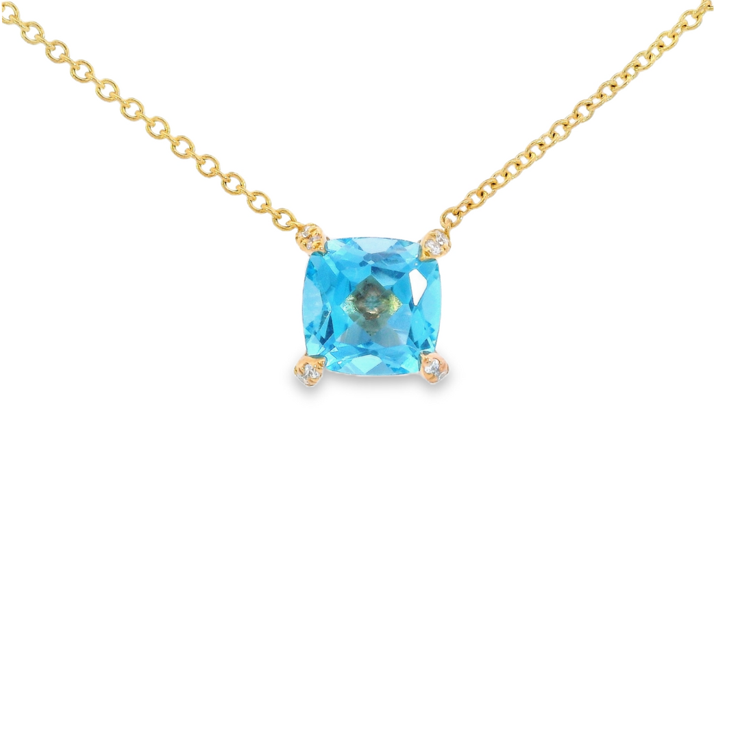 14K Yellow Gold - Blue Topaz Necklace - J37504