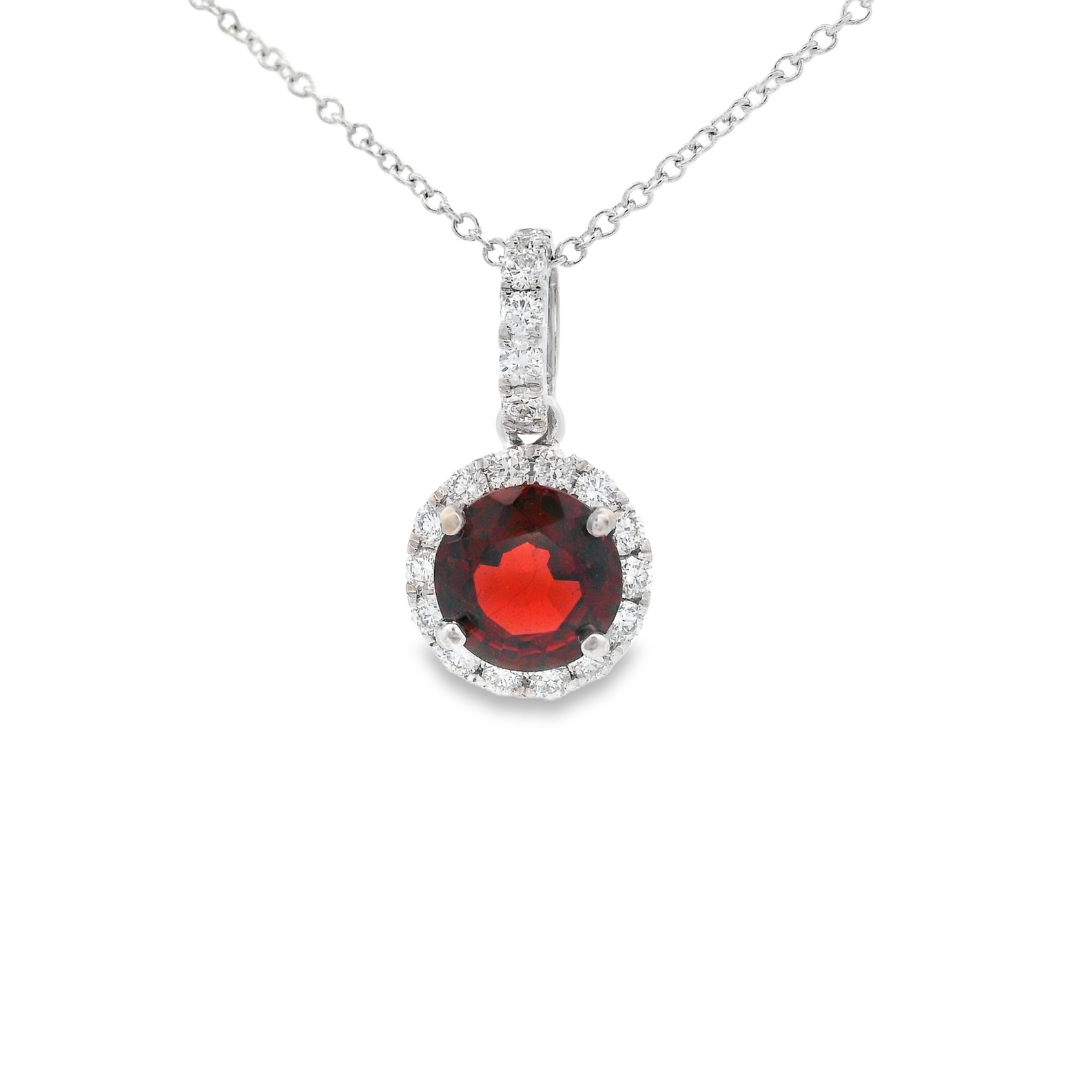 14K White Gold - Diamond & Garnet Pendant - J3713040