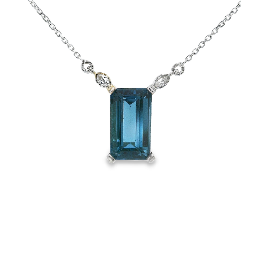 14K White Gold - Blue Topaz Necklace - J36748
