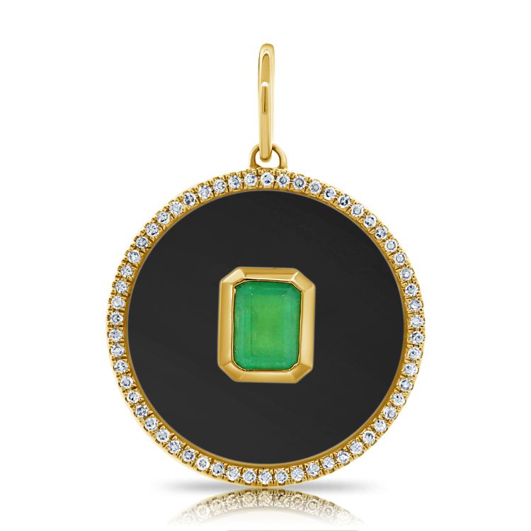 14K Yellow Gold Emerald & Diamond Fashion Pendant - J36279