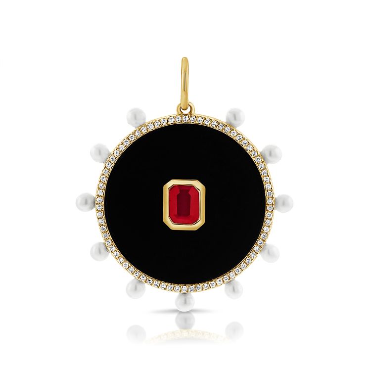 14K Yellow Gold - Ruby & Diamond Fashion Pendant - J36245