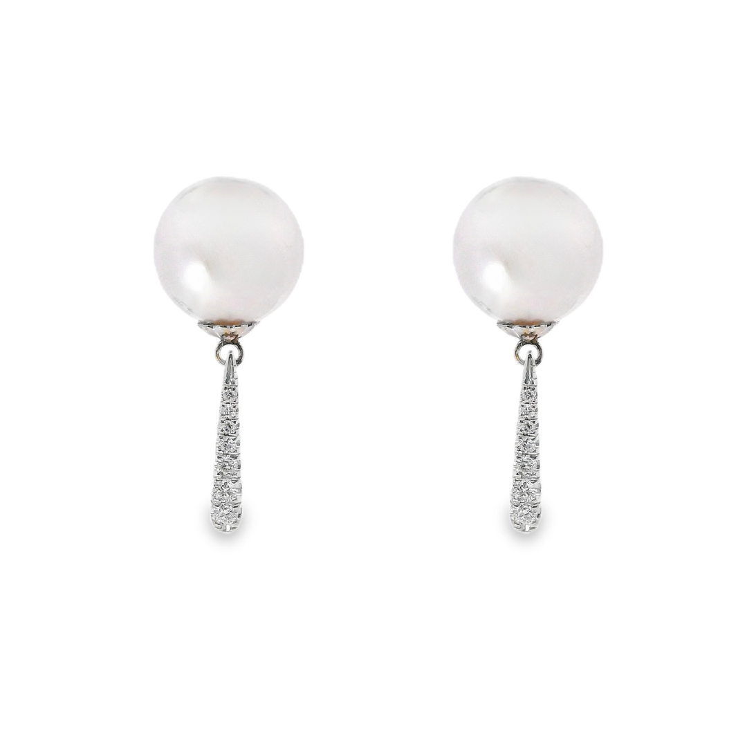 14K White Gold - Pearl & Diamond Earrings - J34203