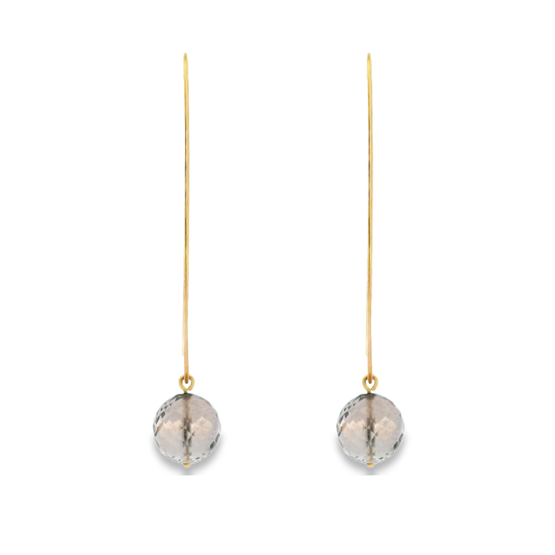 14K Yellow Gold - Smoky Quartz Earrings - 14350