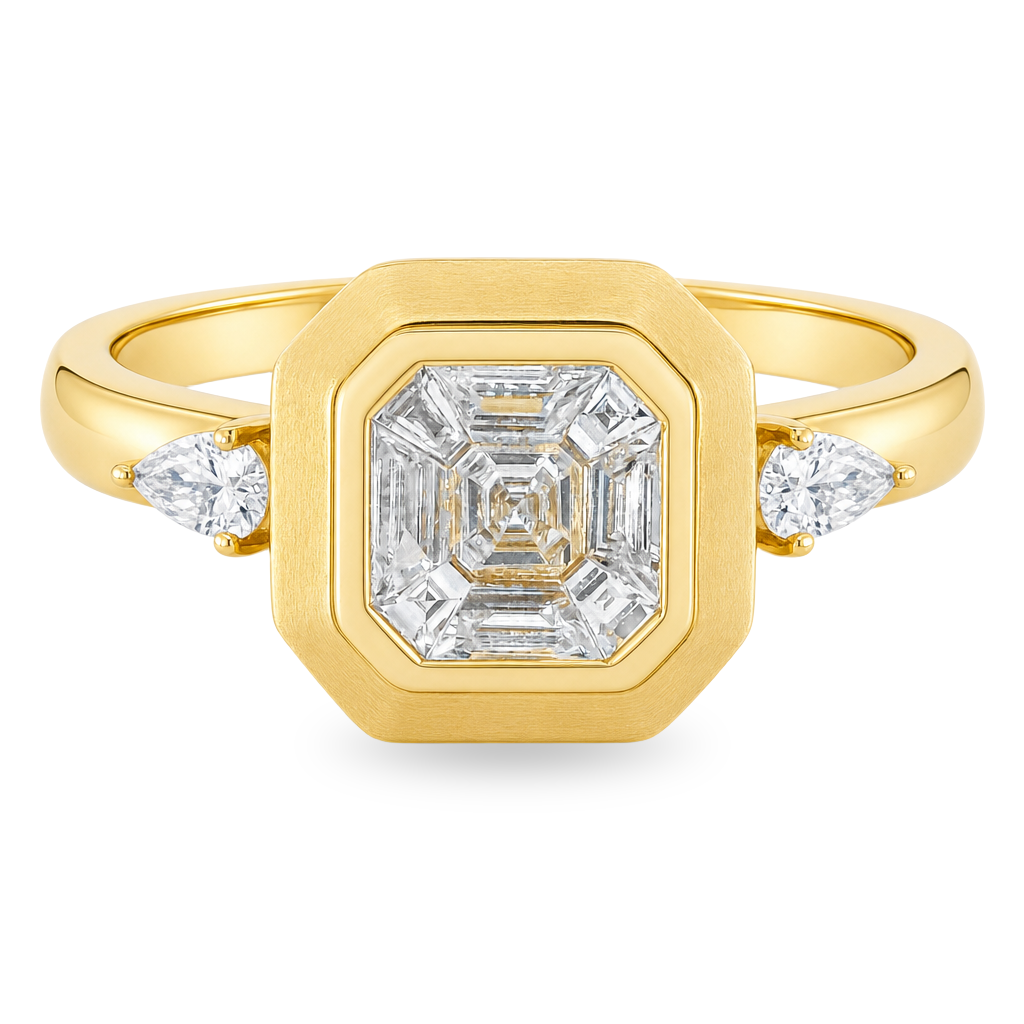 18K Yellow Gold - Invisible Set Diamond Ring - J35017