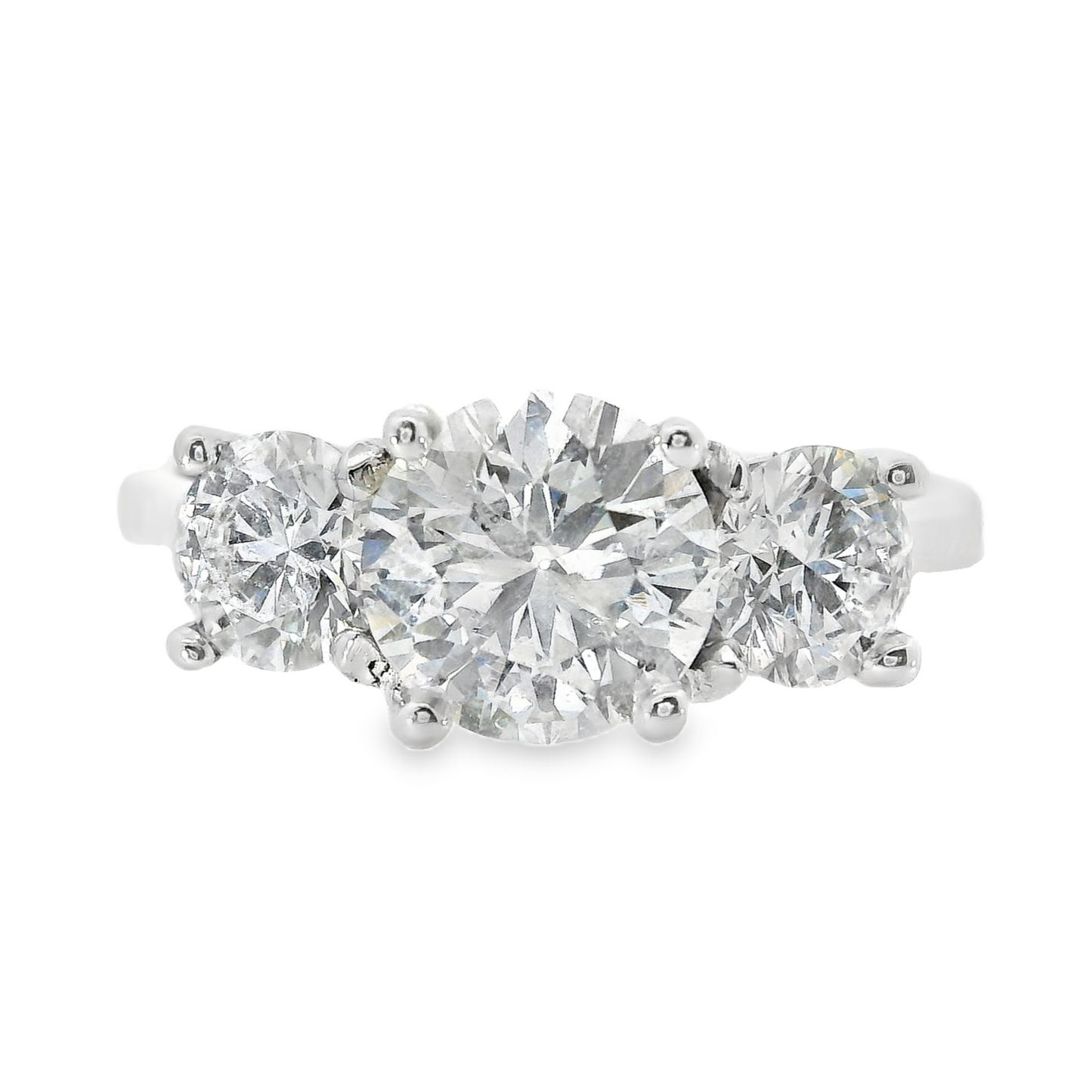 14K White Gold - Three Stone Diamond Ring - J31237
