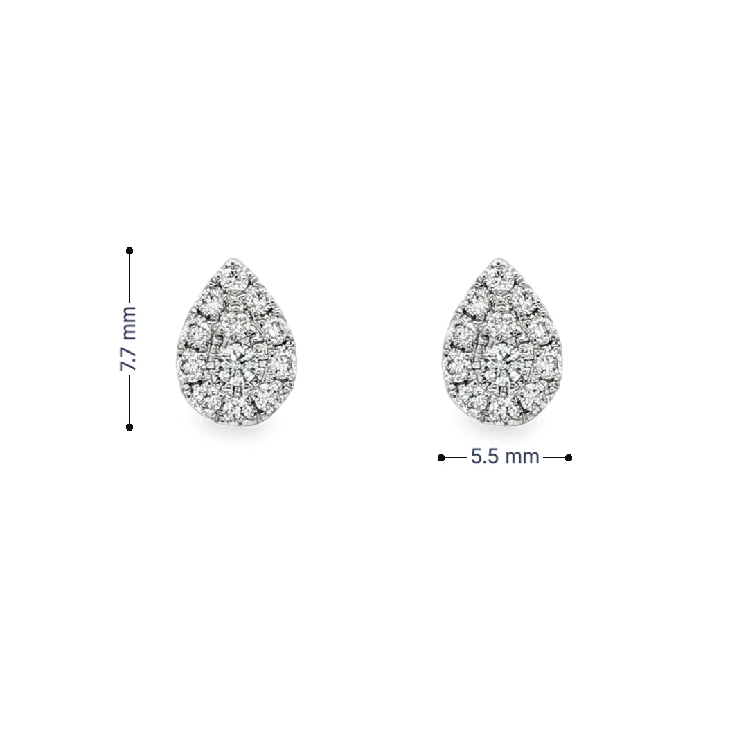 14K White gold earrings set with round brilliant diamonds set in a pear shape setting. Item J32154 - ABC Jewelry Co.