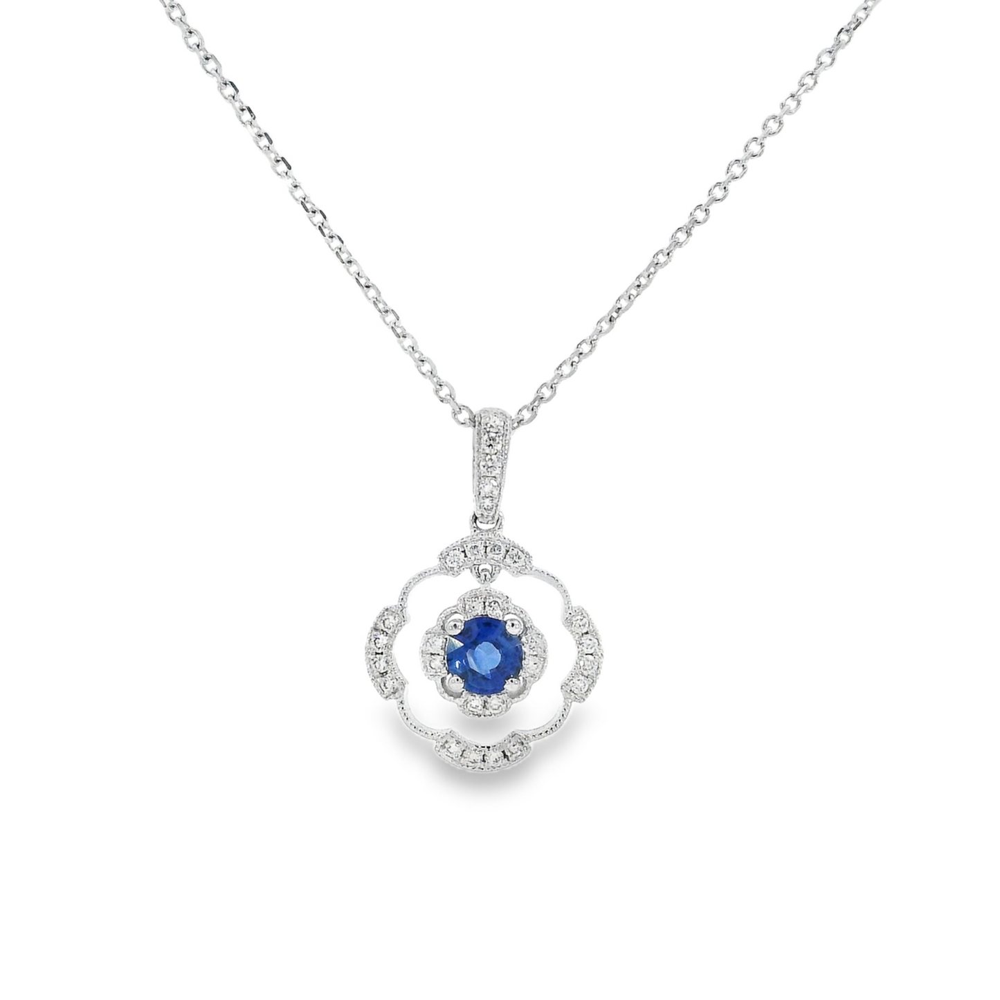 14K White Gold - Sapphire & Diamond Pendant - J32939