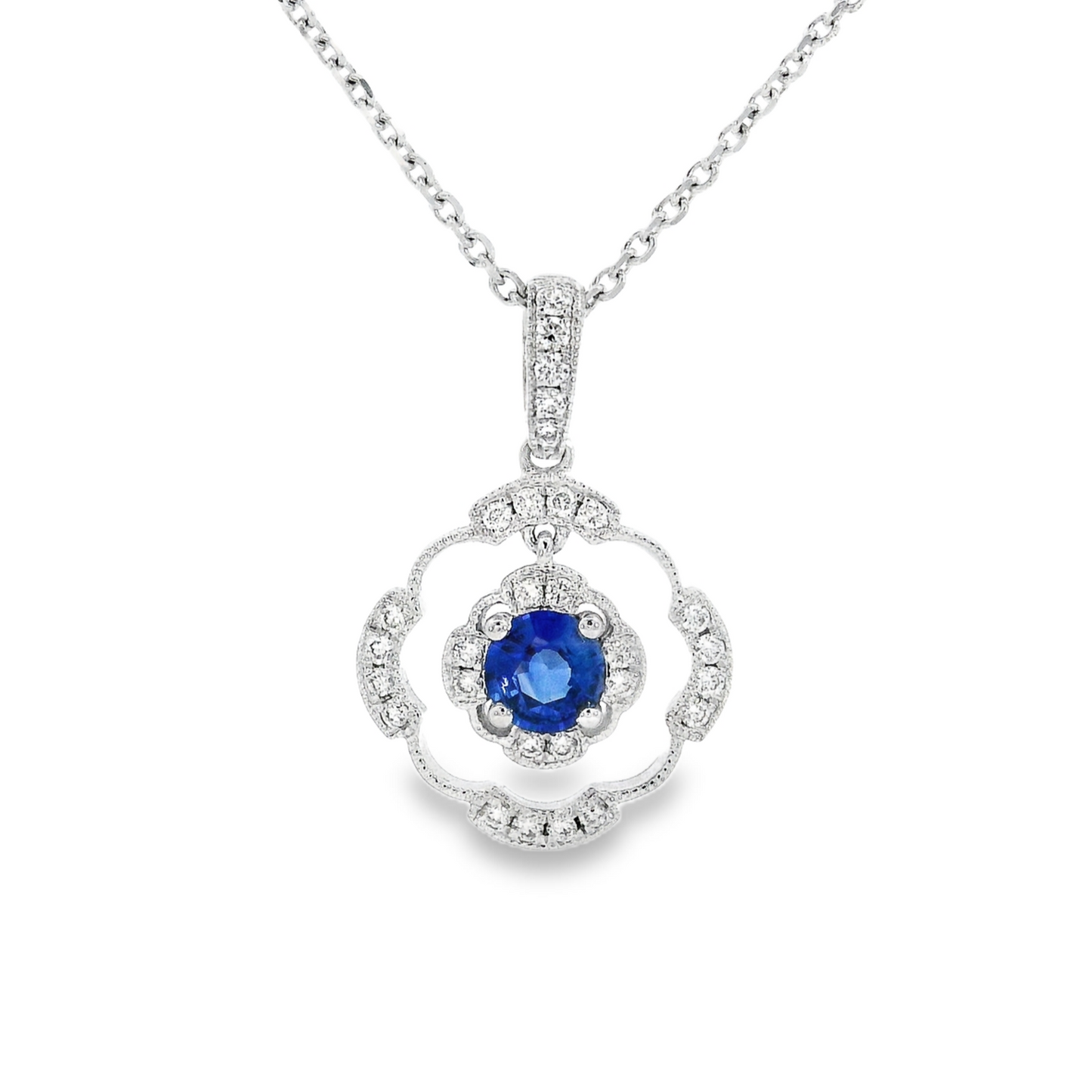 14K White Gold - Sapphire & Diamond Pendant - J32939