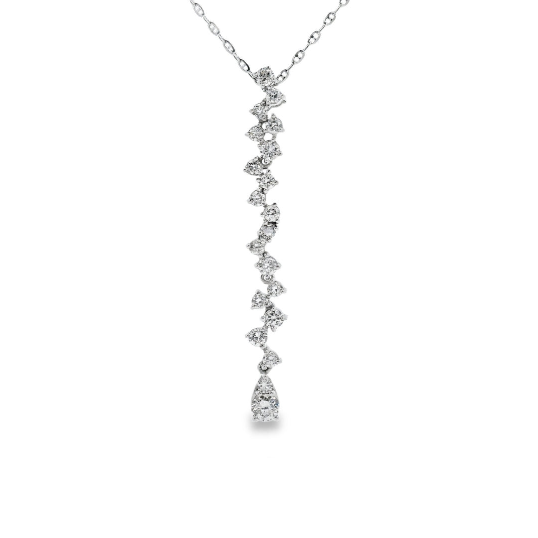 14K White gold necklace with diamond cascade pendant featuring round brilliant diamonds, item J34752 - ABC Jewelry Co