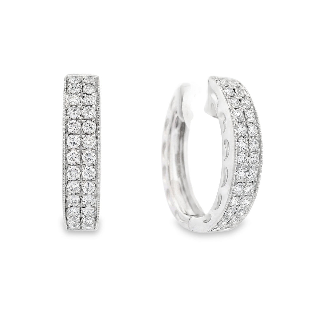14K White gold diamond pave oval hoop earrings. Item J34762 - ABC Jewelry Co