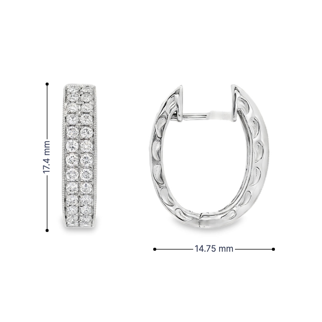 14K White gold diamond pave oval hoop earrings. Item J34762 - ABC Jewelry Co